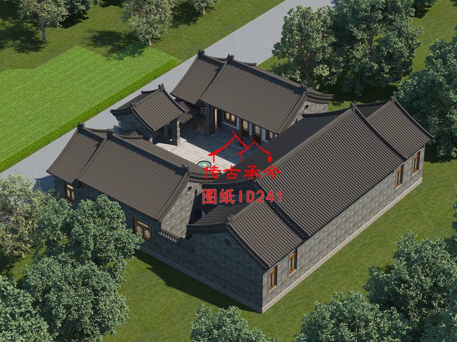 經(jīng)典三合院主房廂房耳房效果圖