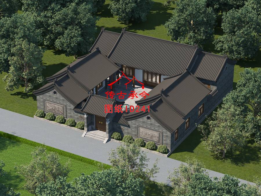 經(jīng)典三合院青磚鳥瞰圖