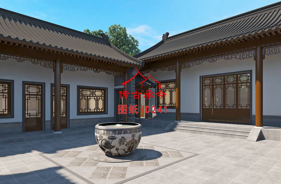 青磚白墻一層效果圖