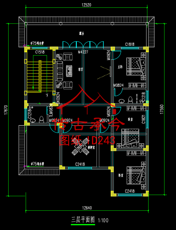 前后帶露臺三層獨棟平面圖