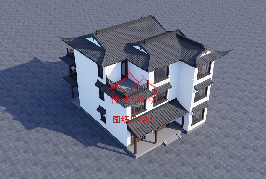 三層歇山露臺雨棚鳥瞰