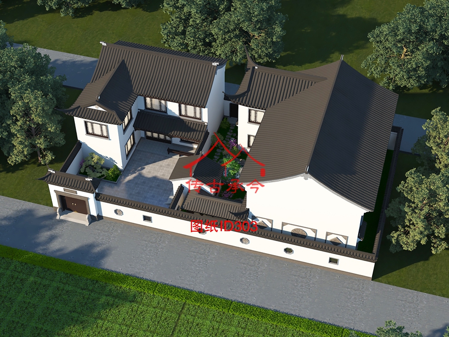 蘇式合院設(shè)計(jì)整體俯視效果圖