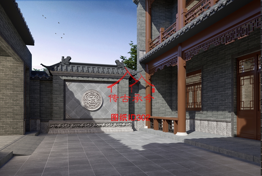 農(nóng)村小型四合院庭院影壁效果圖
