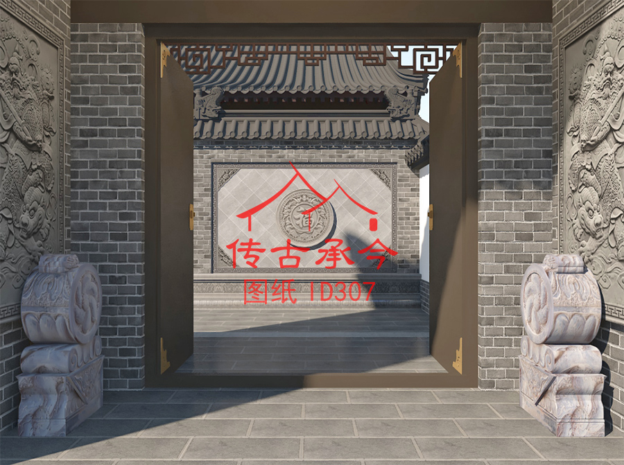 小型合院大門正面影壁效果圖