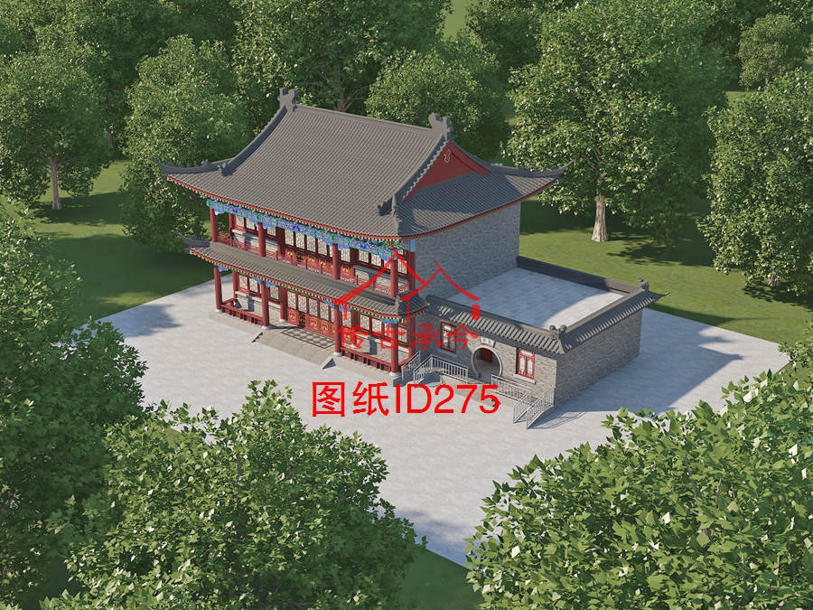 二層中式四合院側立面效果圖 