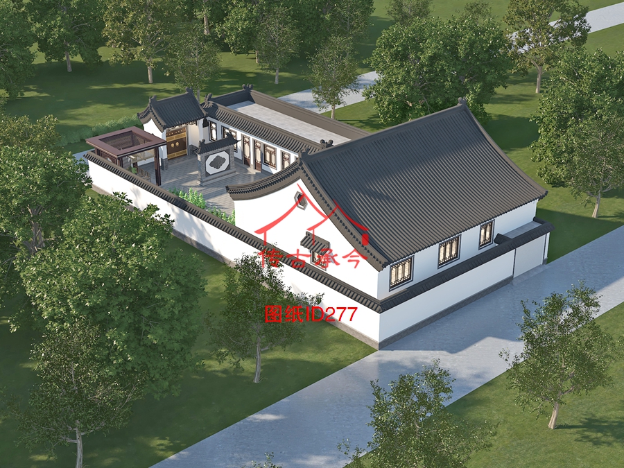 18米×23米四合院設(shè)計(jì)后視效果圖
