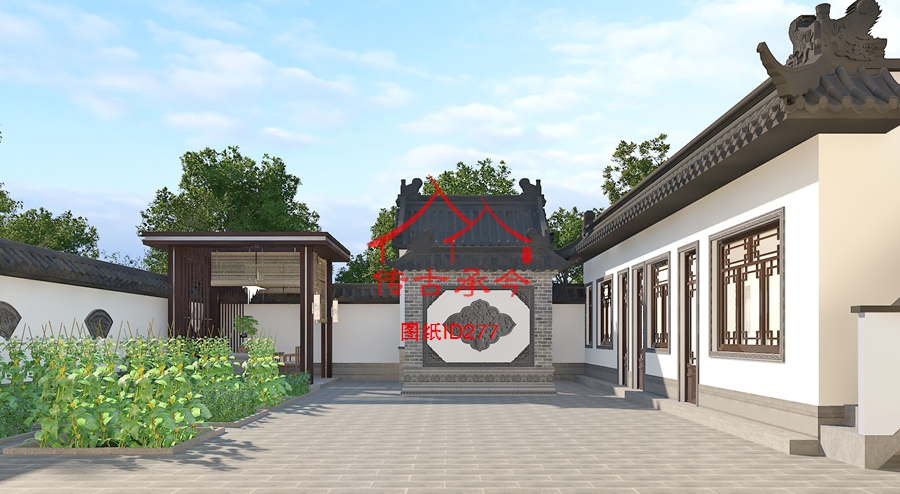 18米×23米四合院設(shè)計(jì)院落效果圖
