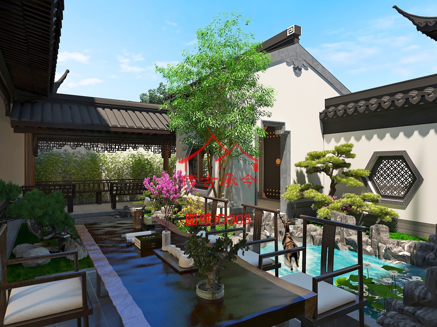 蘇式合院設(shè)計(jì)院內(nèi)景觀效果圖