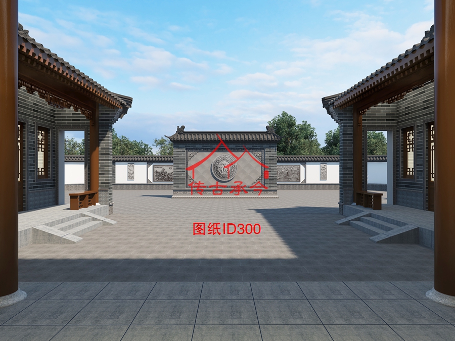 中式合院影壁墻效果圖設(shè)計(jì)