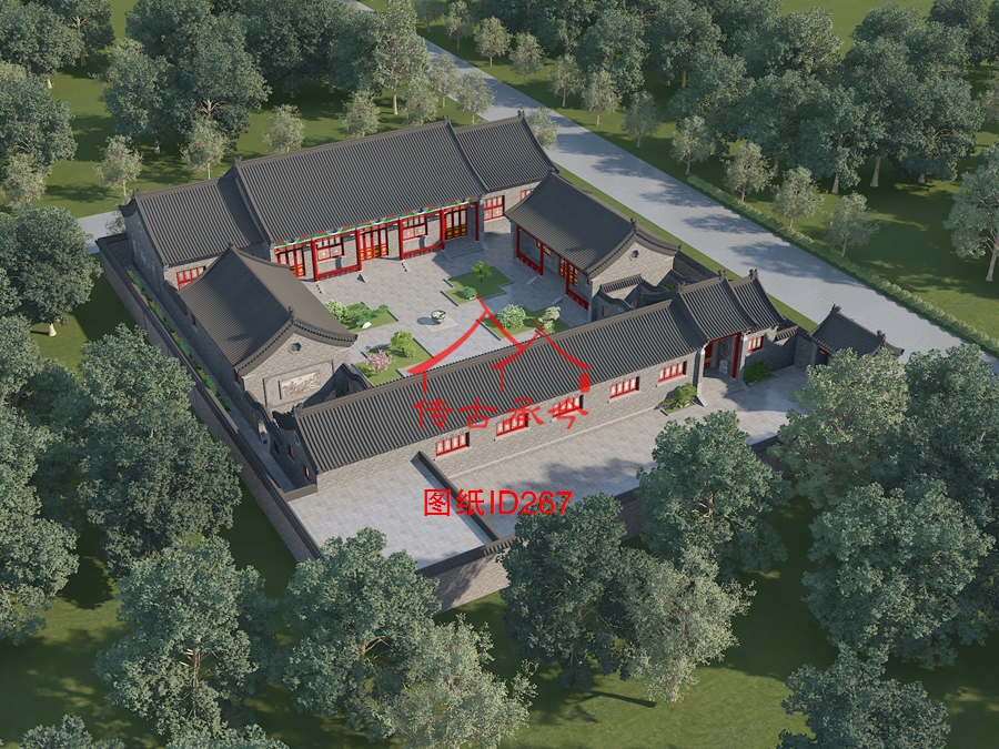 青磚白墻四合院彩繪二進(jìn)效果圖