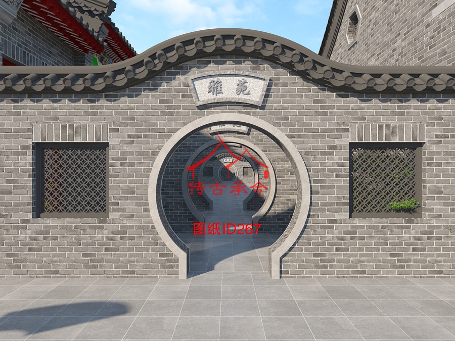 古建筑月亮門瓦拼花窗效果圖