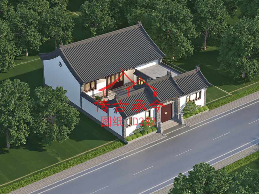 白墻風格農村小型三合院效果圖