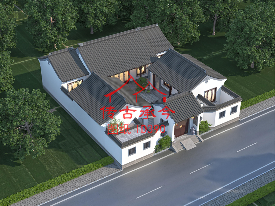 蘇派三合院鳥瞰效果圖