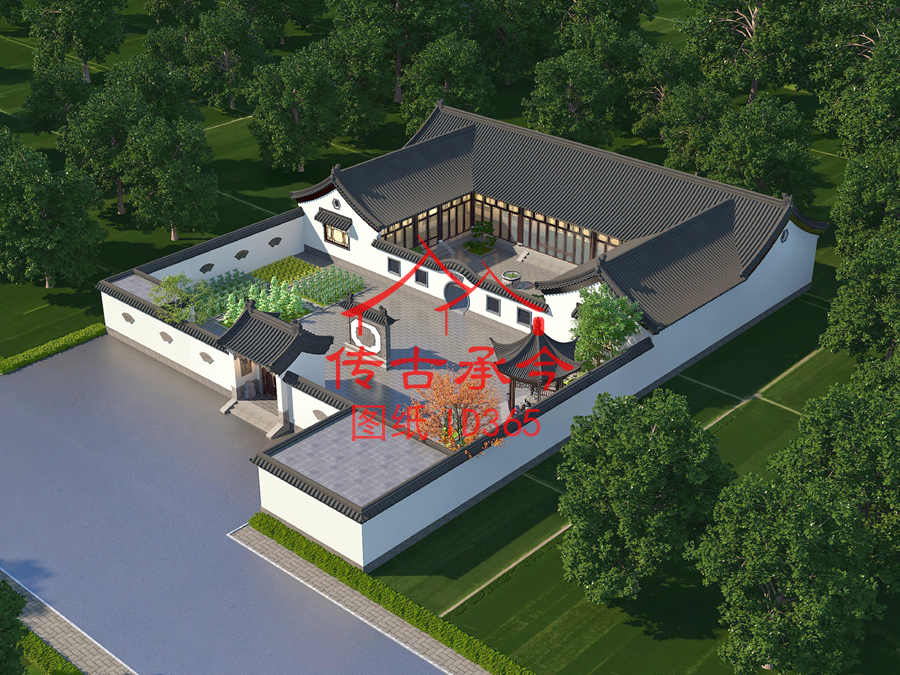 新中風(fēng)格三合院院子綠化效果圖