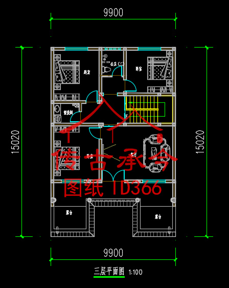 新中式院子三層主房平面布置圖