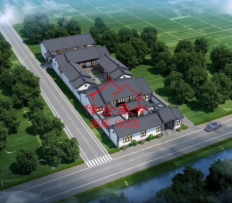 大型四合院效果圖鳥(niǎo)瞰圖