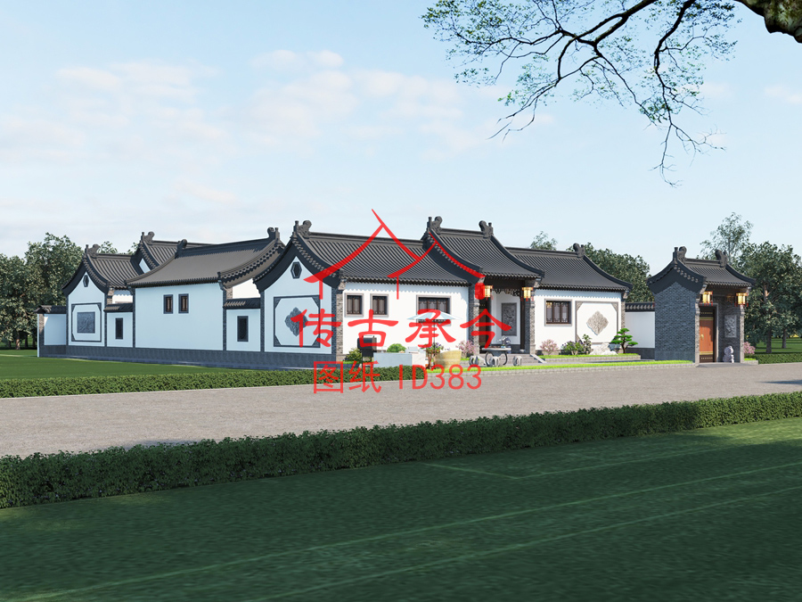 白墻灰瓦風(fēng)格四合院大門(mén)效果圖