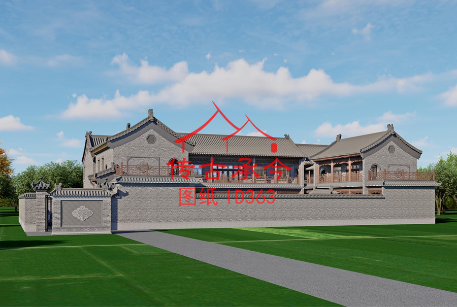 中式風(fēng)格三合院效果圖