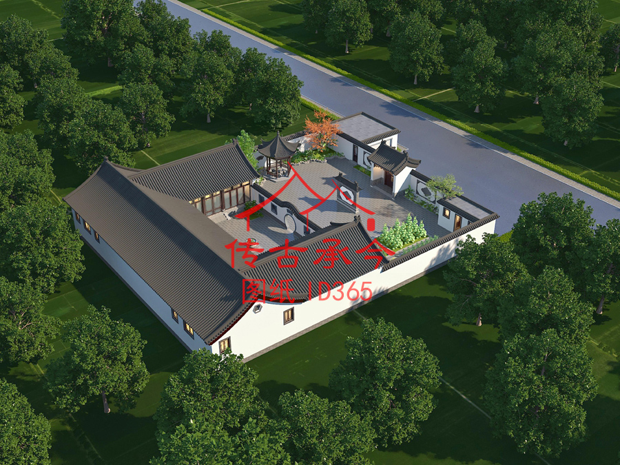 白墻灰瓦風(fēng)格三合院效果圖