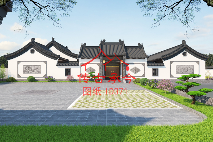 白墻新中式四合院大門(mén)效果圖