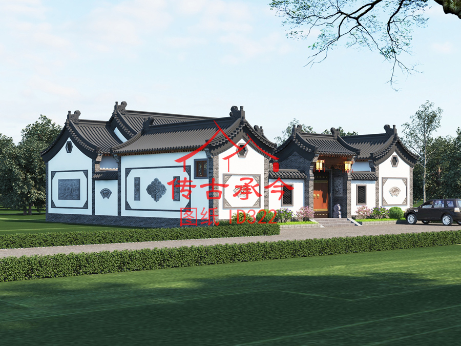 京派白墻灰瓦立面效果圖