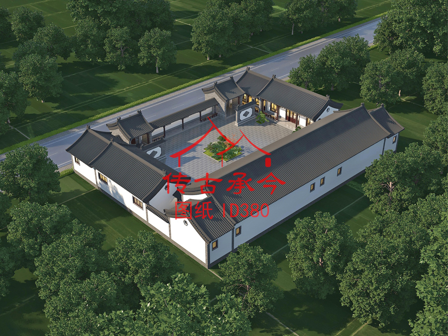 新中式風(fēng)格三合院效果圖