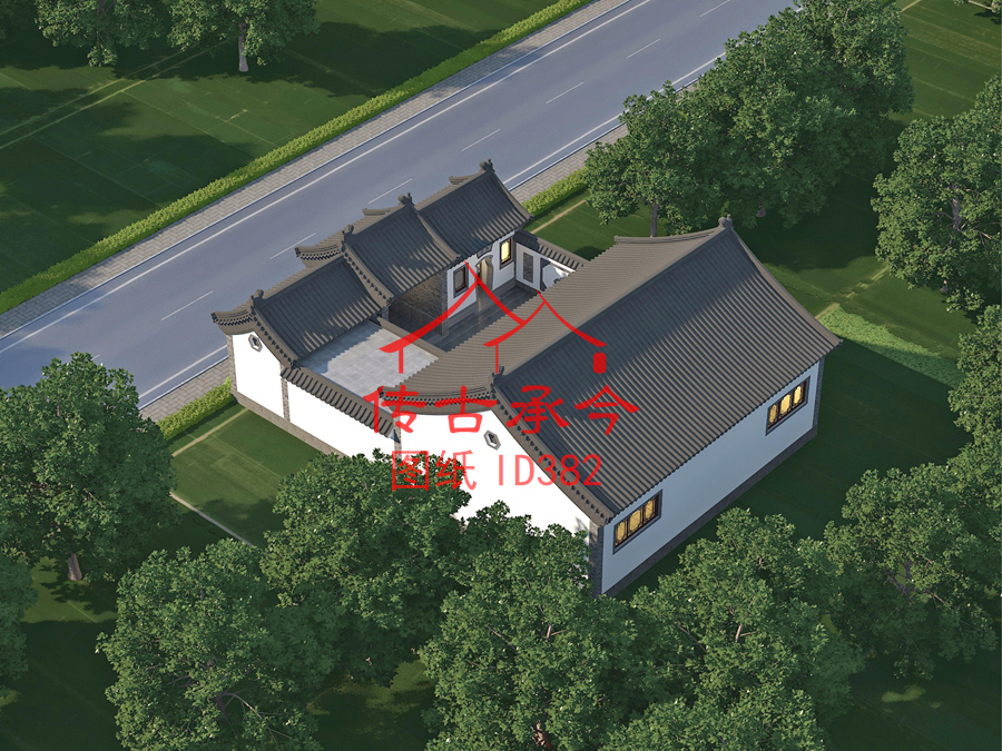 白墻灰瓦風格小型三合院效果圖