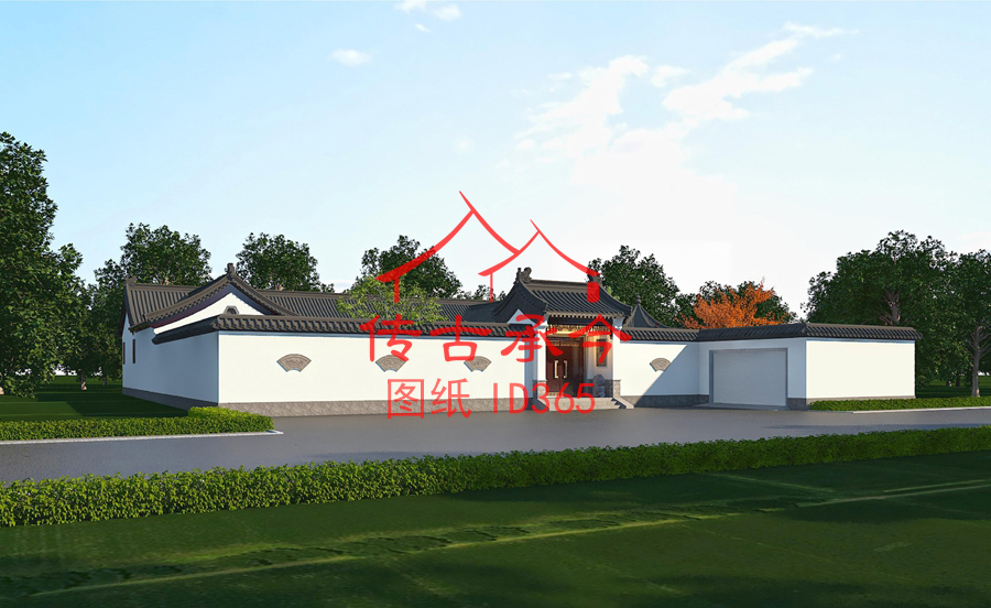 白墻灰瓦新中式風(fēng)格院子大門效果圖