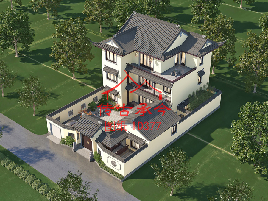 蘇式院子鳥瞰效果圖