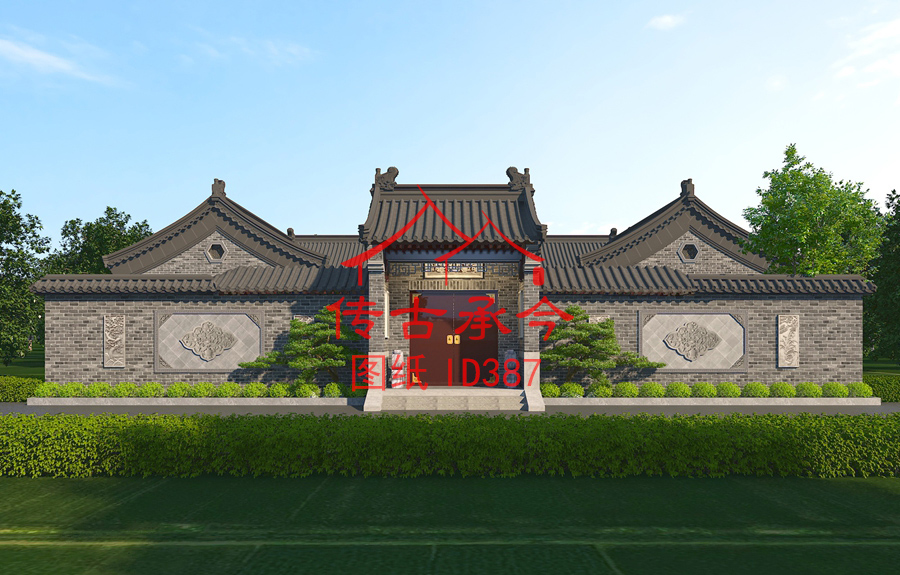 青磚風(fēng)格三合院大門效果圖