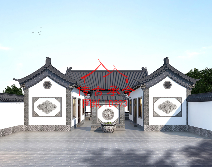 白墻風格四合院影壁墻效果圖