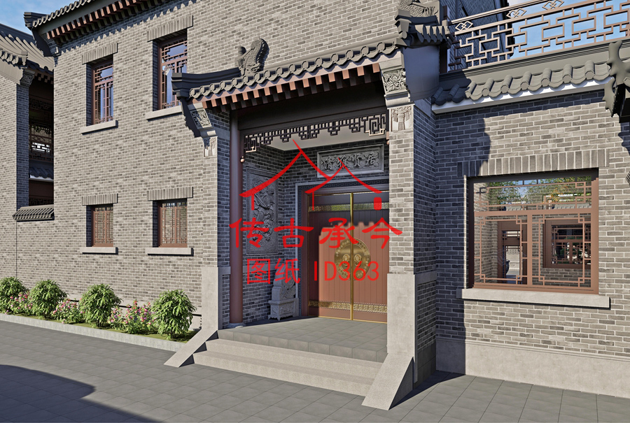中式青磚風(fēng)格門樓效果圖