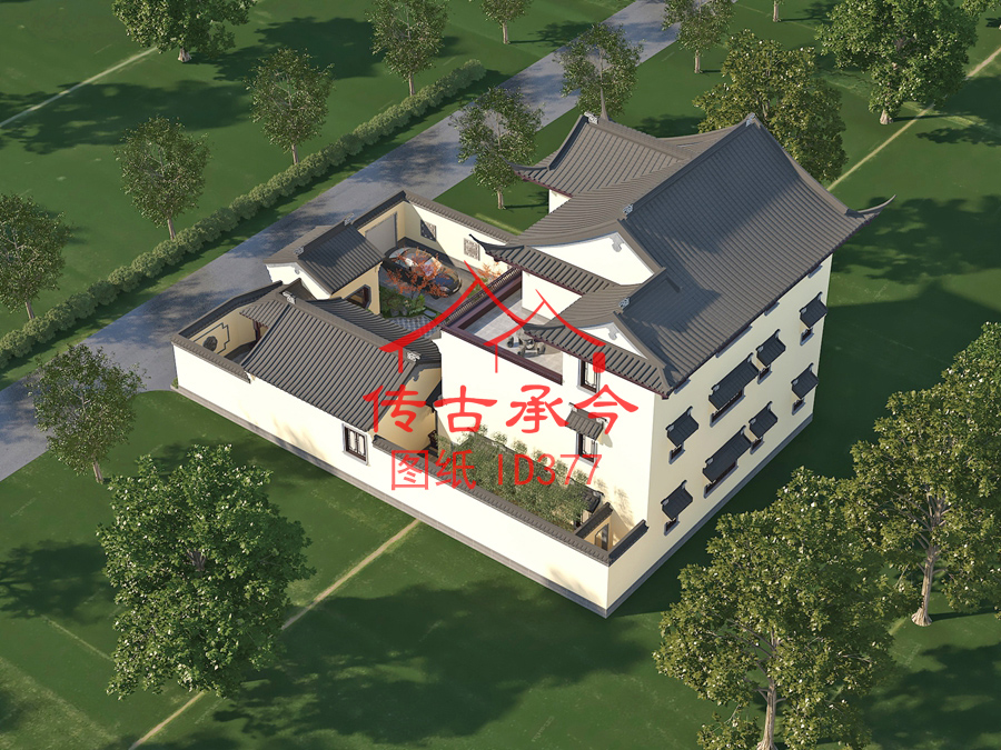 蘇式建筑院子主房三層效果圖