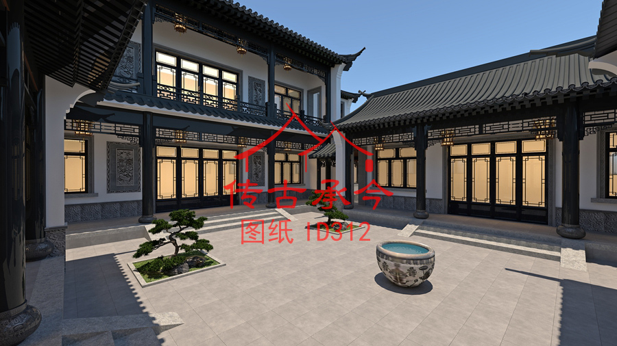 多層四合院庭院效果圖