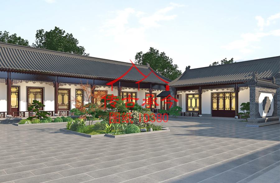 三合院主房一層庭院效果圖