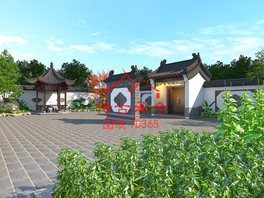 新中式院子亭子庭院綠化效果圖
