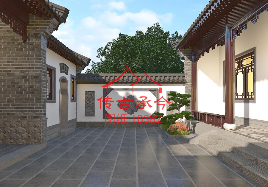 小型三合院庭院效果圖