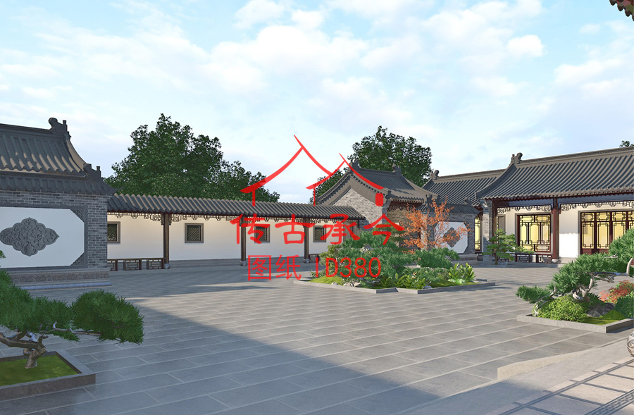 新中式風(fēng)格庭院綠化效果圖