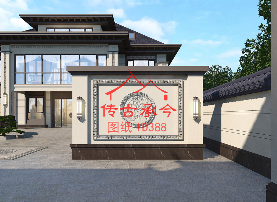 新中式別墅影壁墻效果圖