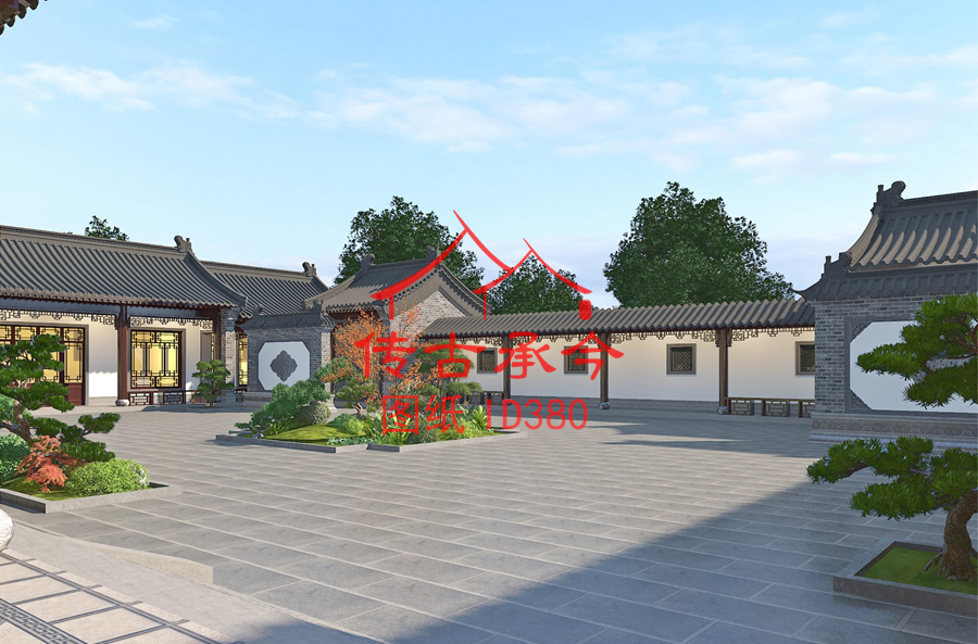 新中式庭院長廊效果圖